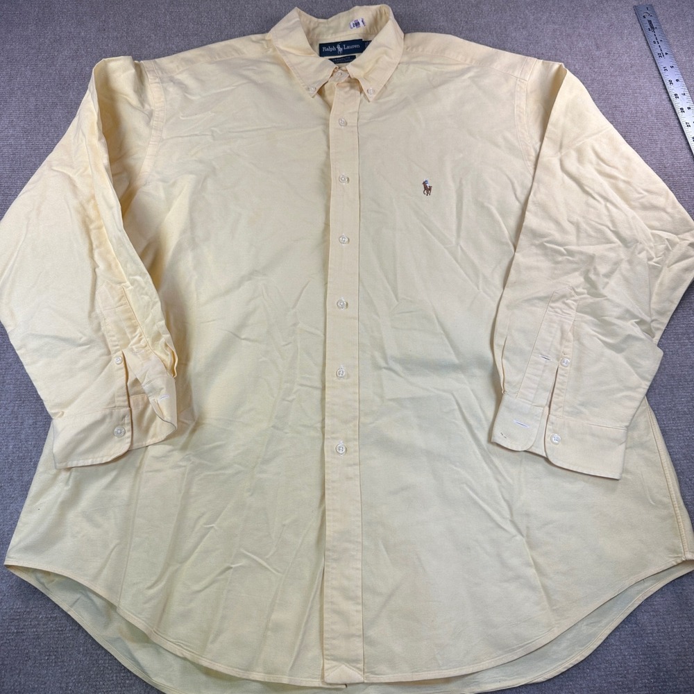 Ralph Lauren Yarmouth Oxford Shirt Mens 17.5 35 Yellow Cotton Button Down 6804